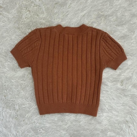 Twee Boho indie alt cute orange cable knit short sleeve sweater Size S - Picture 2 of 7